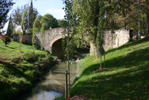 Stone bridge of Acella Landa over the river Arga