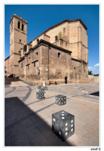 Game of the Goose and church of Santiago the Real in the background, in the square of Santiago