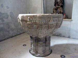 Romanesque baptismal font in the Redecilla del Camino church